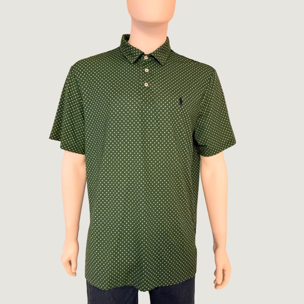 Polo Ralph Lauren Mens Green Geometric Cross Print Performance Golf Polo Shirt